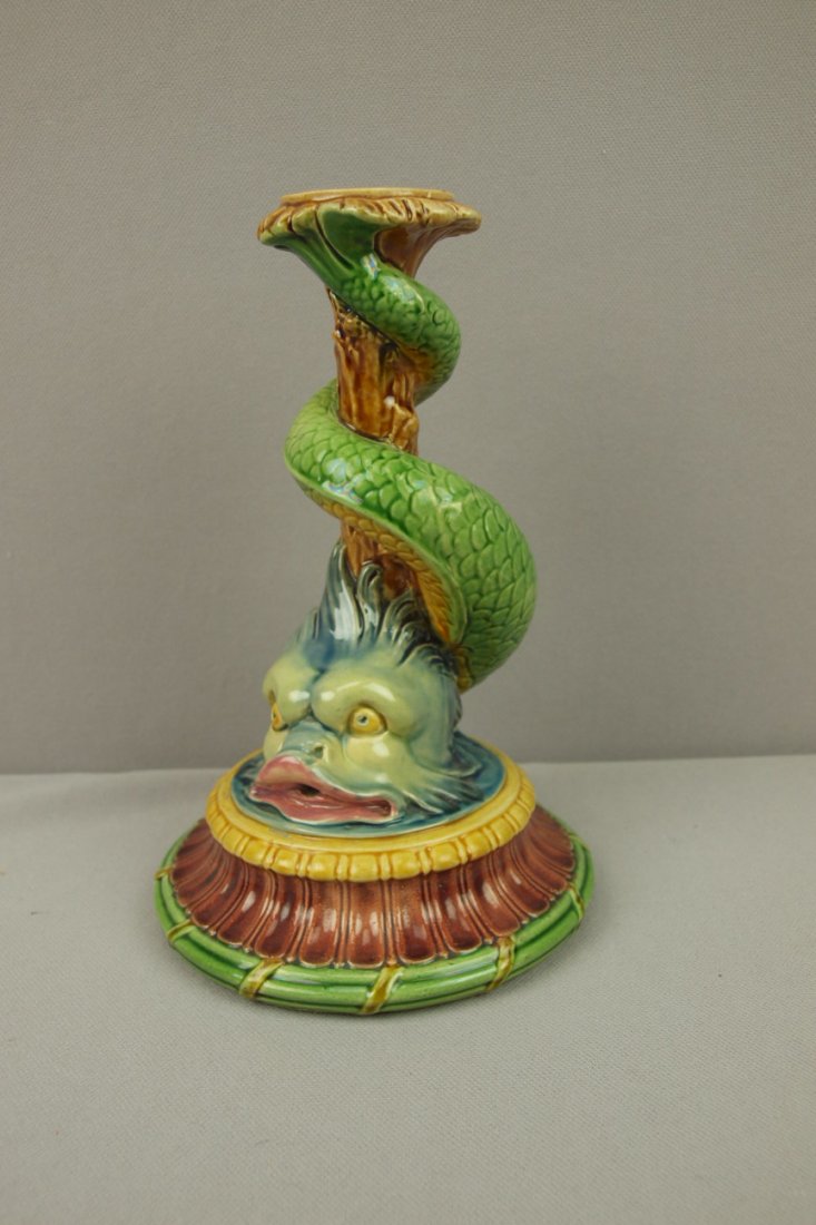 Minton Majolica dolphin base, 8": Minton Majolica dolphin base, 8"