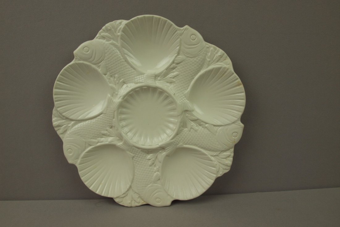 MInton salt glaze Staffordshire oyster plate with fish: MInton salt glaze Staffordshire oyster plate with fish & shells, 10 1/2"