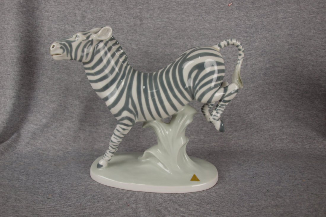Royal Dux zebra figure, 10", tail repair: Royal Dux zebra figure, 10", tail repair