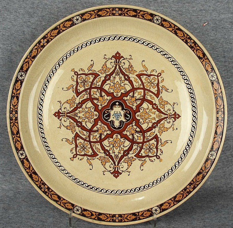 Very rare Minton 'Henri Deux' Renaissance style tray: Very rare Minton 'Henri Deux' Renaissance style tray designed by Charles Toft c1875, 13", Provenance: Minton Museum, Stoke on Trent, England. Section of rim and small hairline restored