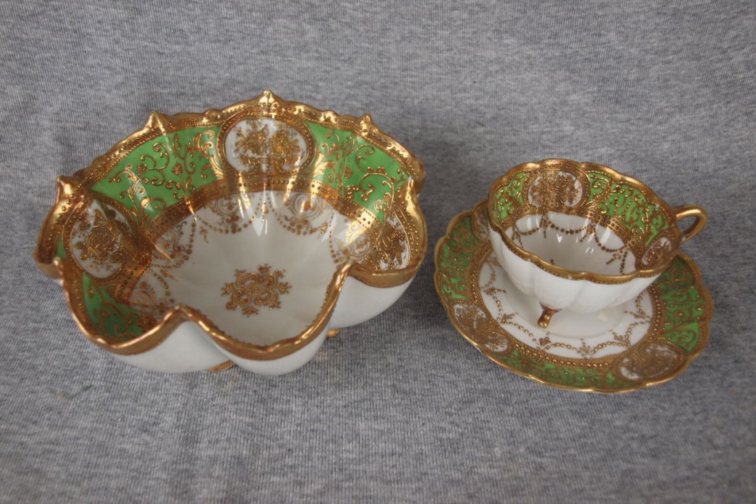 Nippon nut bowl & cup/saucer with heavy gold: Nippon nut bowl & cup/saucer with heavy gold