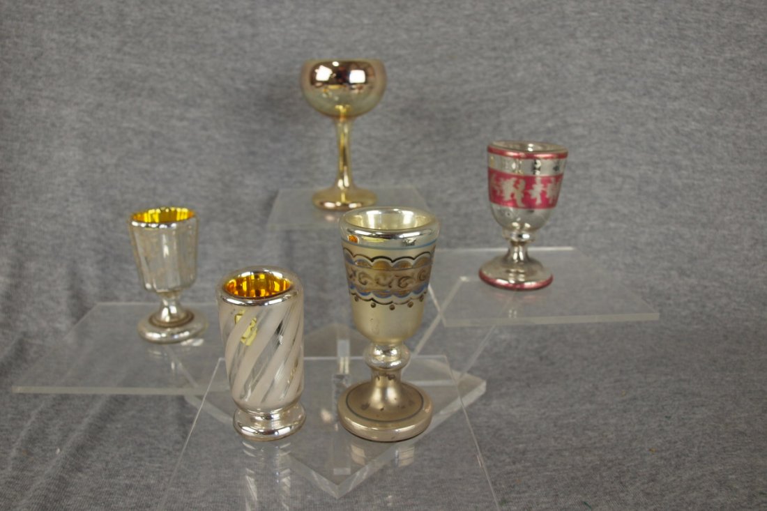 Early Mercury glass lot of 5 wine & liquor glasses: Early Mercury glass lot of 5 wine & liquor glasses