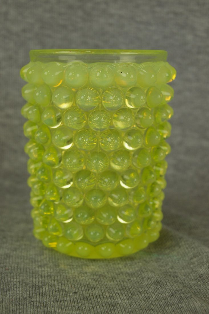 Vaseline opalescent hobnail water tumbler: Vaseline opalescent hobnail water tumbler