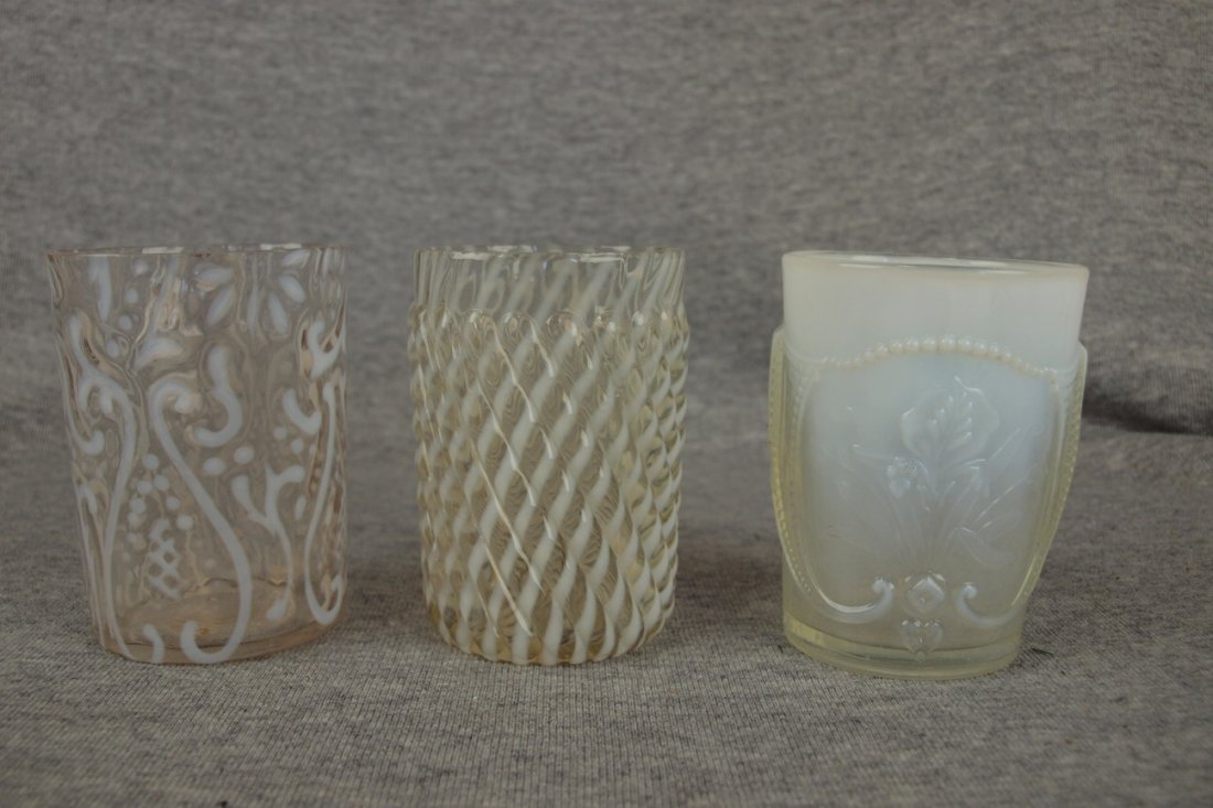 Lot of 3 clear opalescent tumblers, nick to two: Lot of 3 clear opalescent tumblers, nick to two