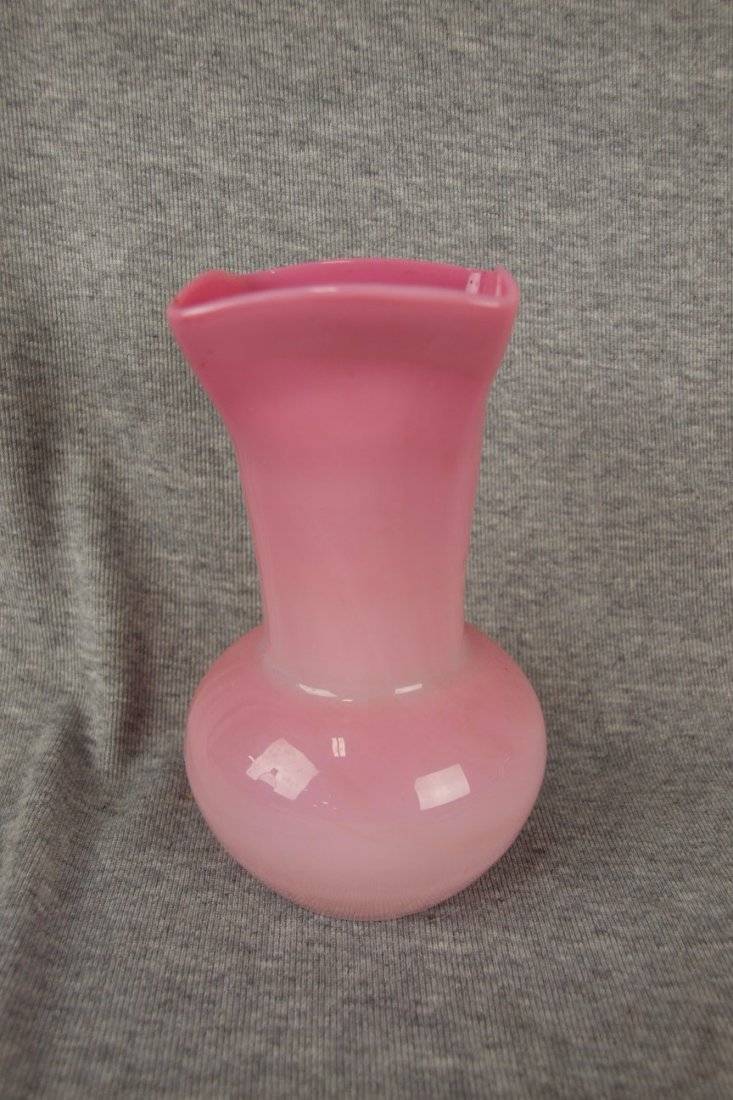 Glossy peachblow square top vase, 6": Glossy peachblow square top vase, 6"