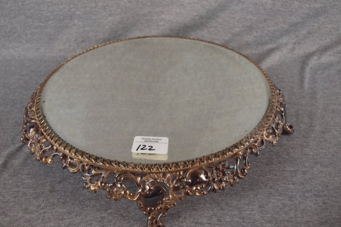 Silver plated round beveled mirror plateau 17": Silver plated round beveled mirror plateau 17"