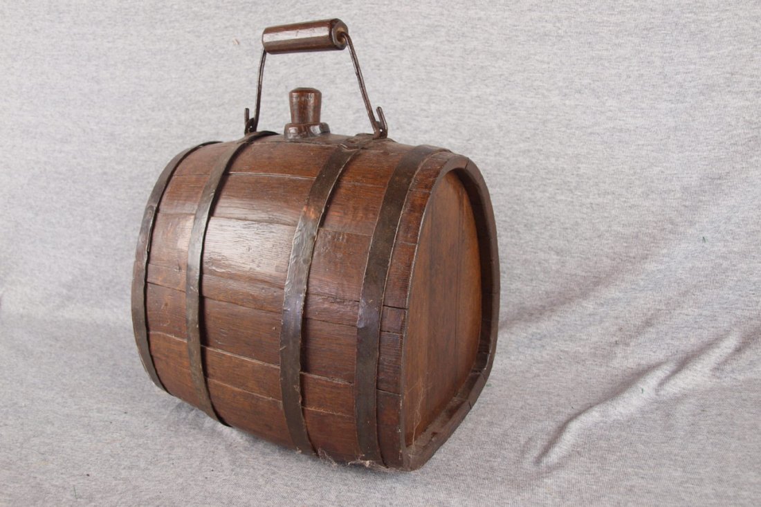 Early oak wooden water jug with bail handle, 11"l: Early oak wooden water jug with bail handle, 11"l