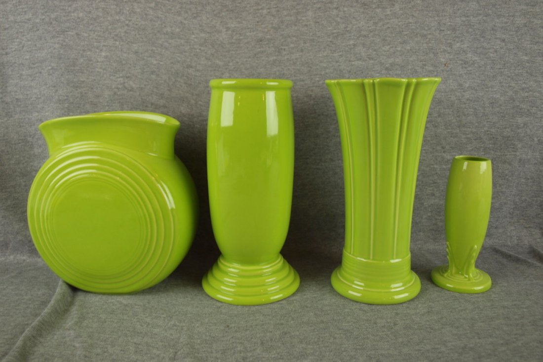 Fiesta post 86 chartreuse vase group - Millennium II &: Fiesta post 86 chartreuse vase group - Millennium II & III, medium & bud