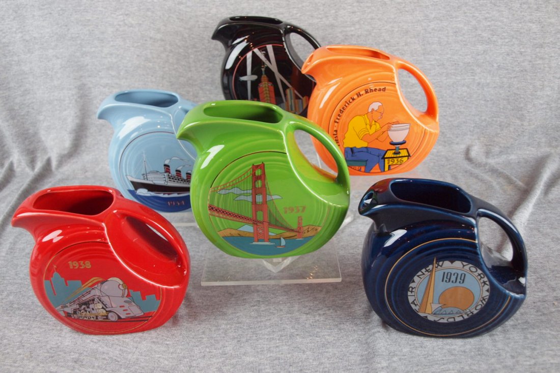 Fiesta Post 86 lot of 6 HLCCA Conference juice: Fiesta Post 86 lot of 6 HLCCA Conference juice pitchers, NIB, 2001, 2002, 2004, 2005, 2006, 2007