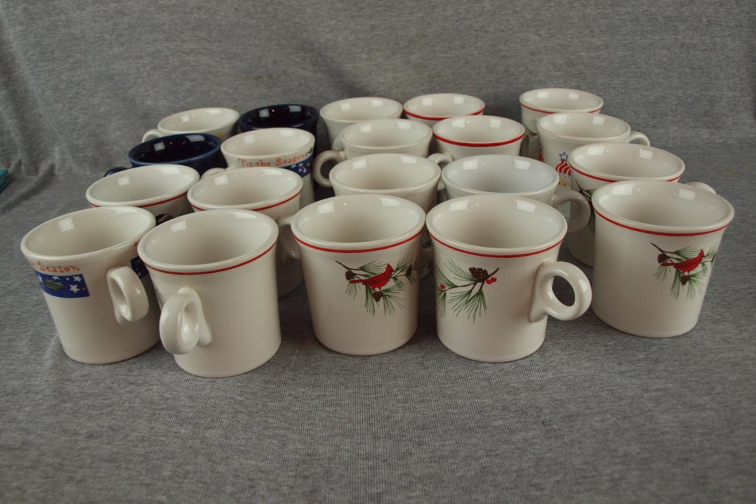 Fiesta Post 86 lot of 20 Christmas mugs w/ different: Fiesta Post 86 lot of 20 Christmas mugs w/ different decals