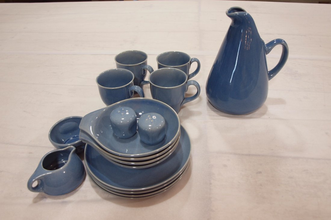 Russel Wright Manitoga blue lot of 17 pcs: Russel Wright Manitoga blue lot of 17 pcs, marked Oneida