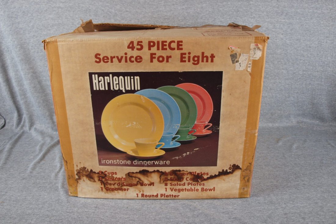 Harlequin lot of 44 pcs of dinner ware with original: Harlequin lot of 44 pcs of dinner ware with original box, missing one cereal bowl