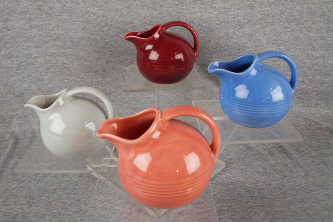 Harlequin novelty creamer group - maroon, gray, mauve: Harlequin novelty creamer group - maroon, gray, mauve blue, rose