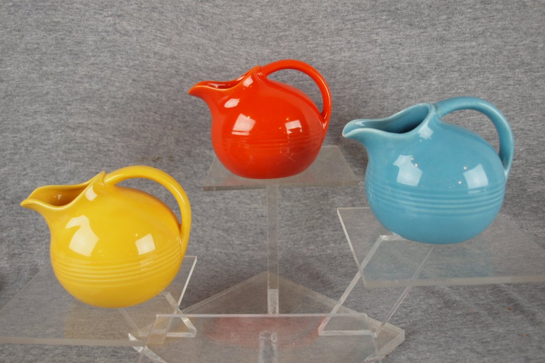 Harlequin novelty creamer group - red, yellow,: Harlequin novelty creamer group - red, yellow, turquoise