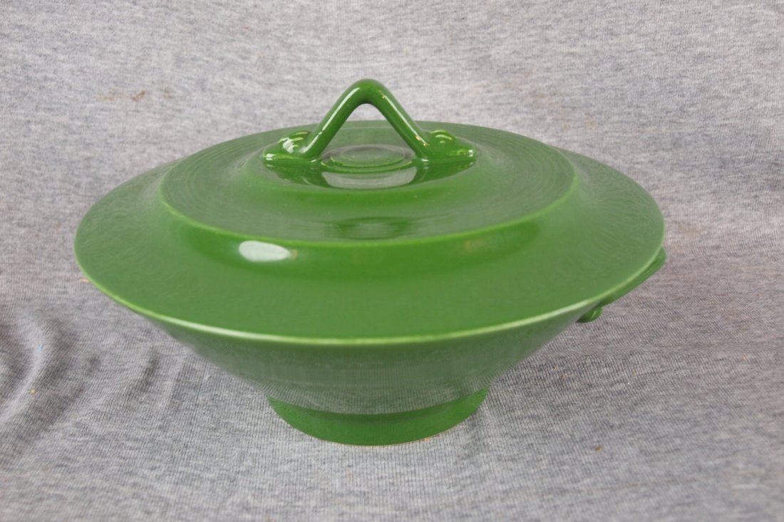Harlequin casserole, dark green, minor nick: Harlequin casserole, dark green, minor nick