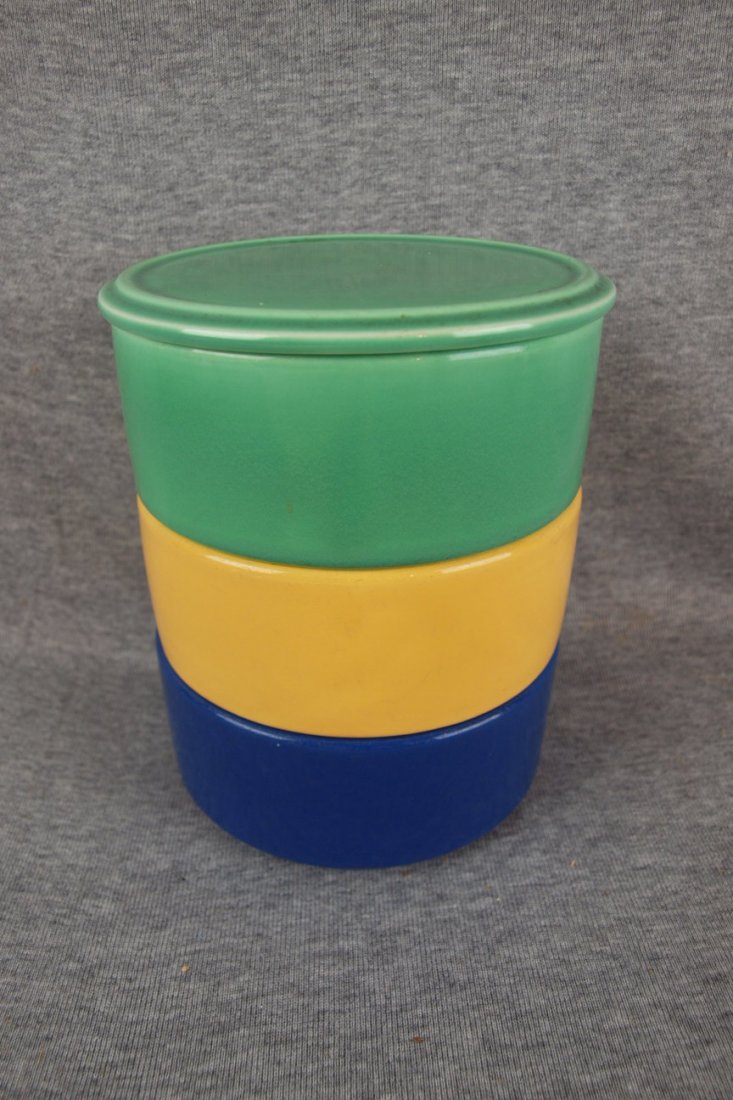 Fiesta Kitchen Kraft 4 pc stack set -green lid, cobalt,: Fiesta Kitchen Kraft 4 pc stack set -green lid, cobalt, yellow, & green units, minor nicks
