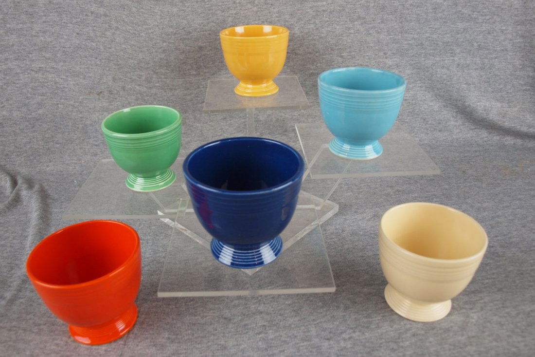 Fiesta egg cup group - original 6 colors, minor nick to: Fiesta egg cup group - original 6 colors, minor nick to green