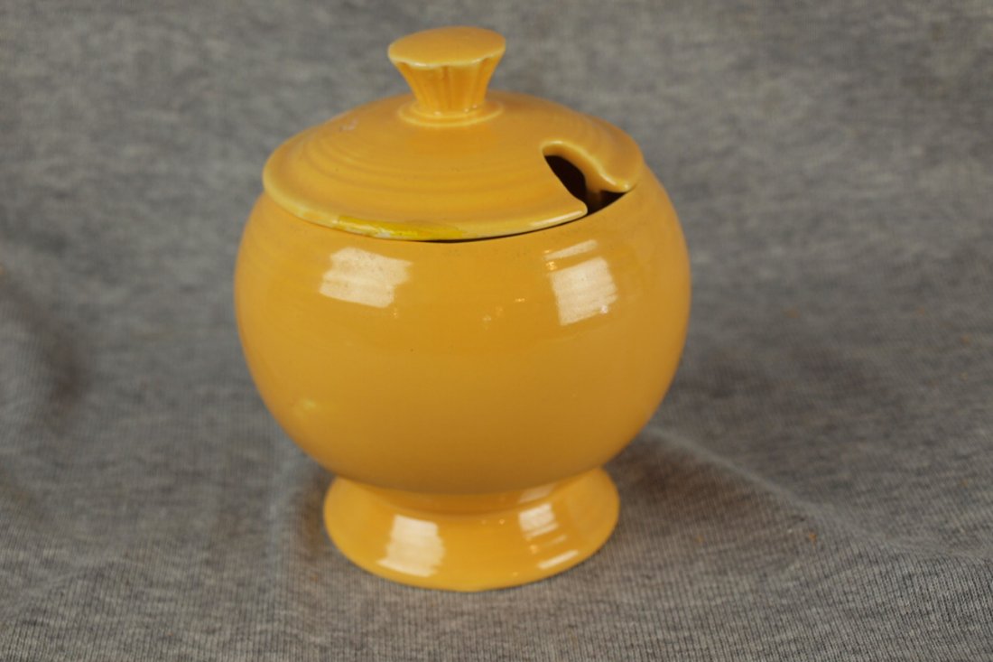 Fiesta marmalade, yellow, lid repair, nick to base: Fiesta marmalade, yellow, lid repair, nick to base