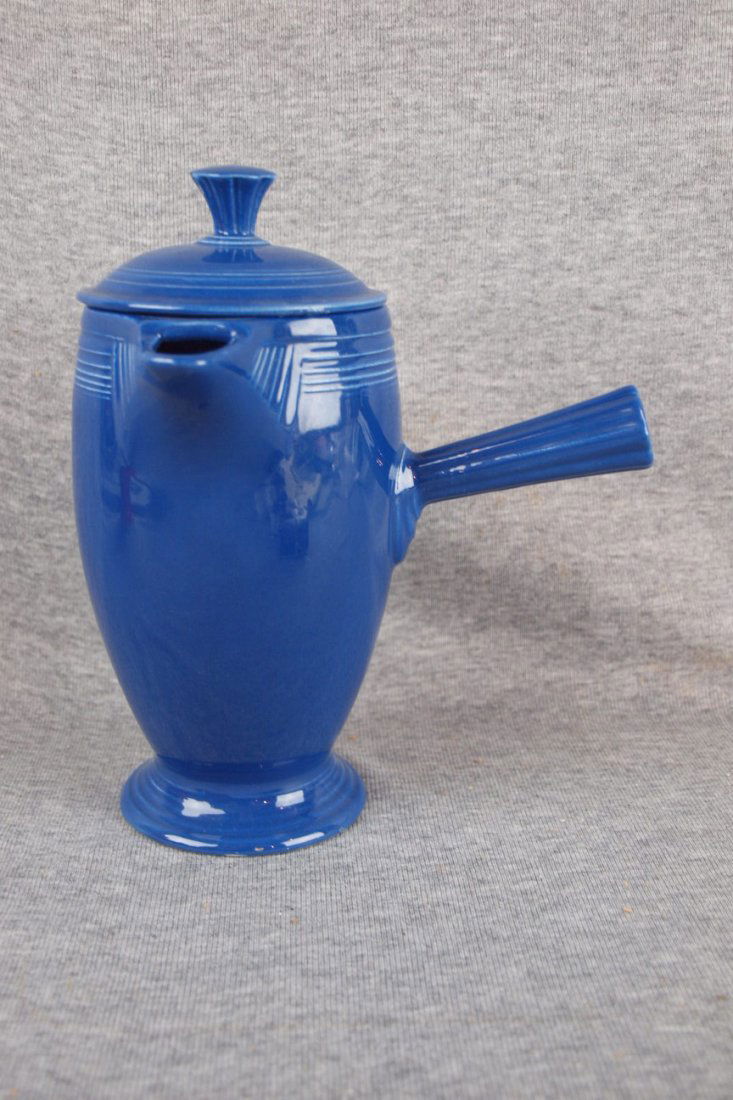 Fiesta demitasse pot, cobalt, chip to finial: Fiesta demitasse pot, cobalt, chip to finial