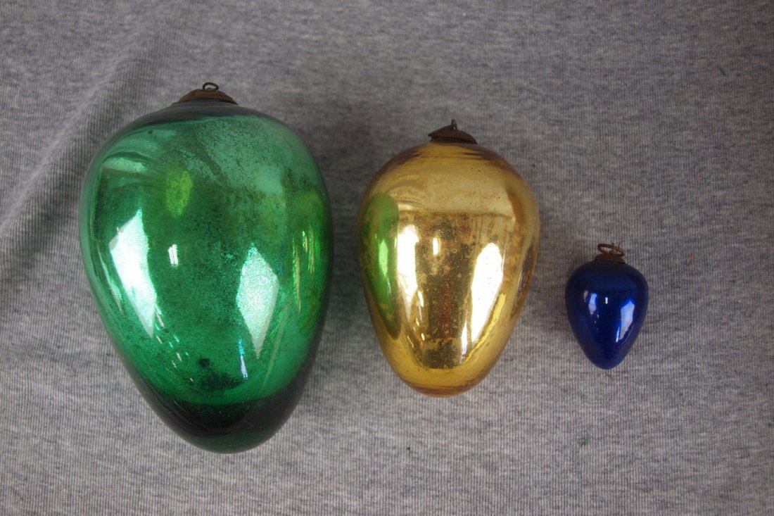 Lot of 3 early German glass egg shaped kugels: Lot of 3 early German glass egg shaped kugels
