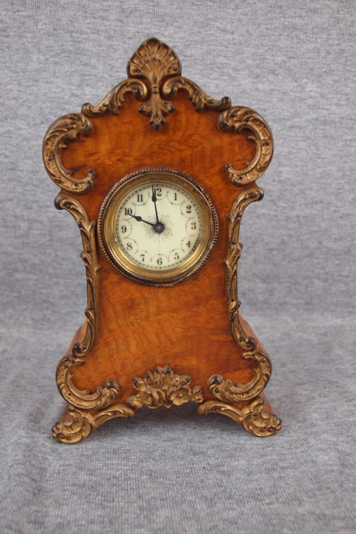 Wooden novelty clock with brass ormolu 8 1/4": Wooden novelty clock with brass ormolu 8 1/4"