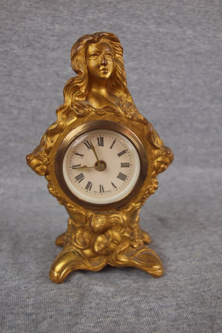 German Art Nouveau lady novelty clock 7": German Art Nouveau lady novelty clock 7"