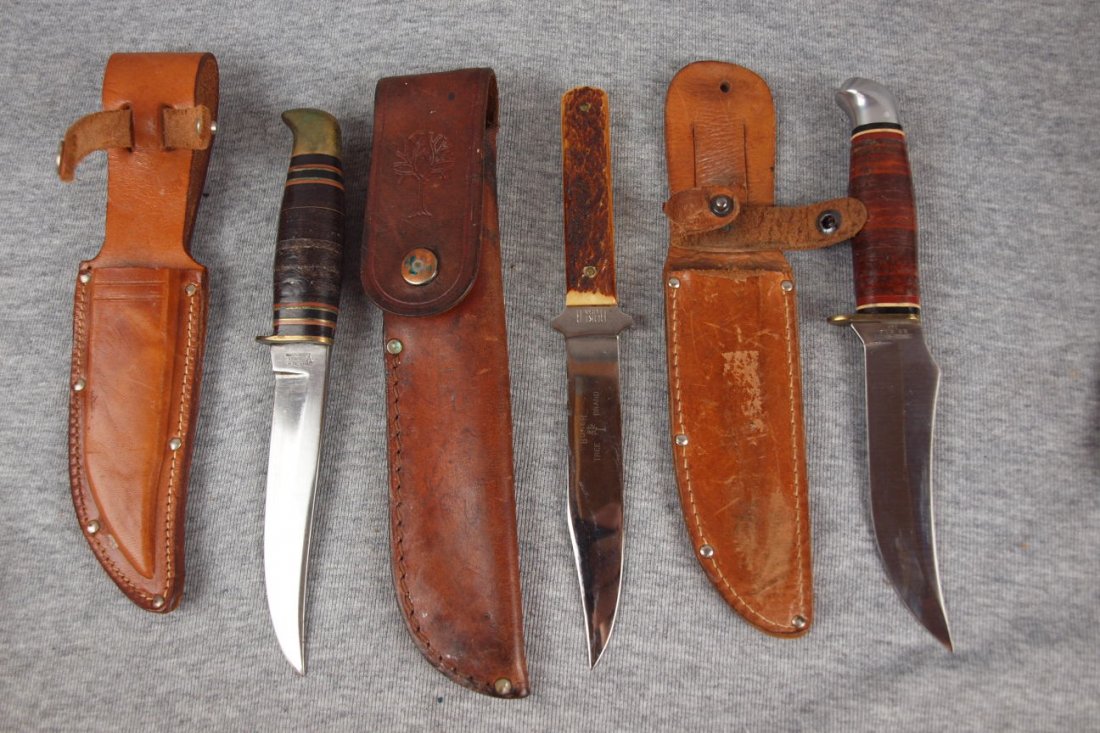 Boker lot of 2 sheath knives, 9" & 9 1/4" and Schrade -: Boker lot of 2 sheath knives, 9" & 9 1/4" and Schrade - Walden sheath knife #148 9"