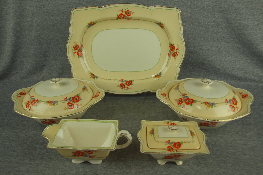 Royal Winton "Shirley" set of dinnerware, 64 pcs,: Royal Winton "Shirley" set of dinnerware, 64 pcs, service for 8 plus serving pcs