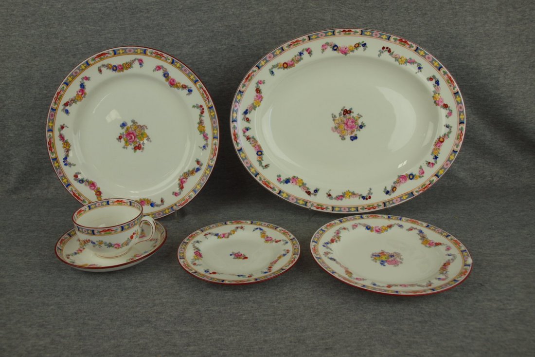 Minton "Rose" partial set of china "Mellon Rose", 78: Minton "Rose" partial set of china "Mellon Rose", 78 pcs, staining to cups, a couple pcs with chips