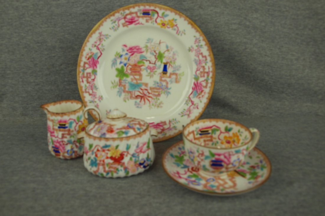 Minton Aesthetic partial set of china, plates, cups,: Minton Aesthetic partial set of china, "Chinese Tree" pattern, plates, cups, saucers, creamer & sugar, some nicks, 17pcs