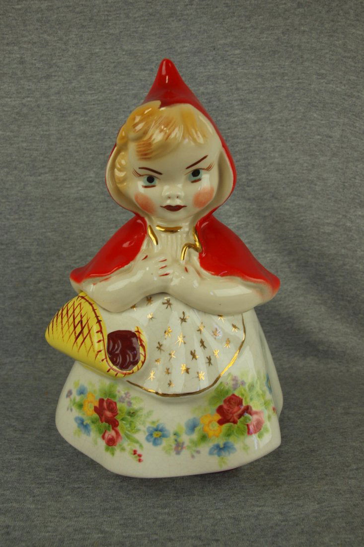Hull Little Red Riding Hood cookie jar with stars on: Hull Little Red Riding Hood cookie jar with stars on apron, crazing to base