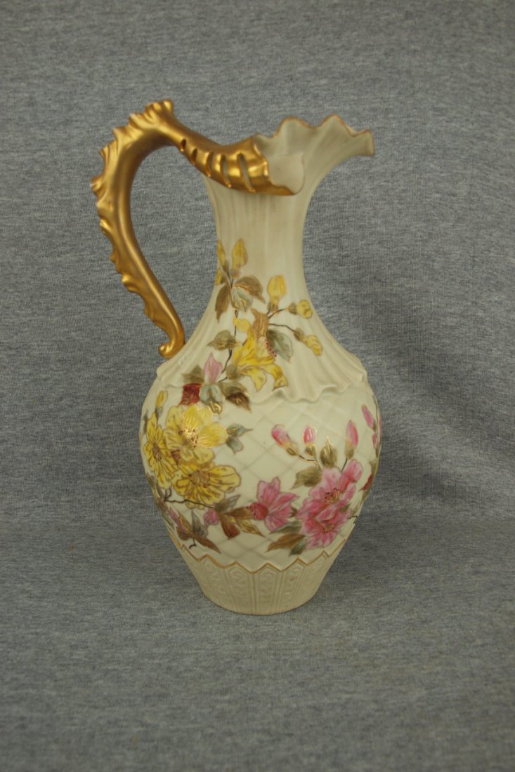 German porcelain ewer, signed R.W., 13": German porcelain ewer, signed R.W., 13"