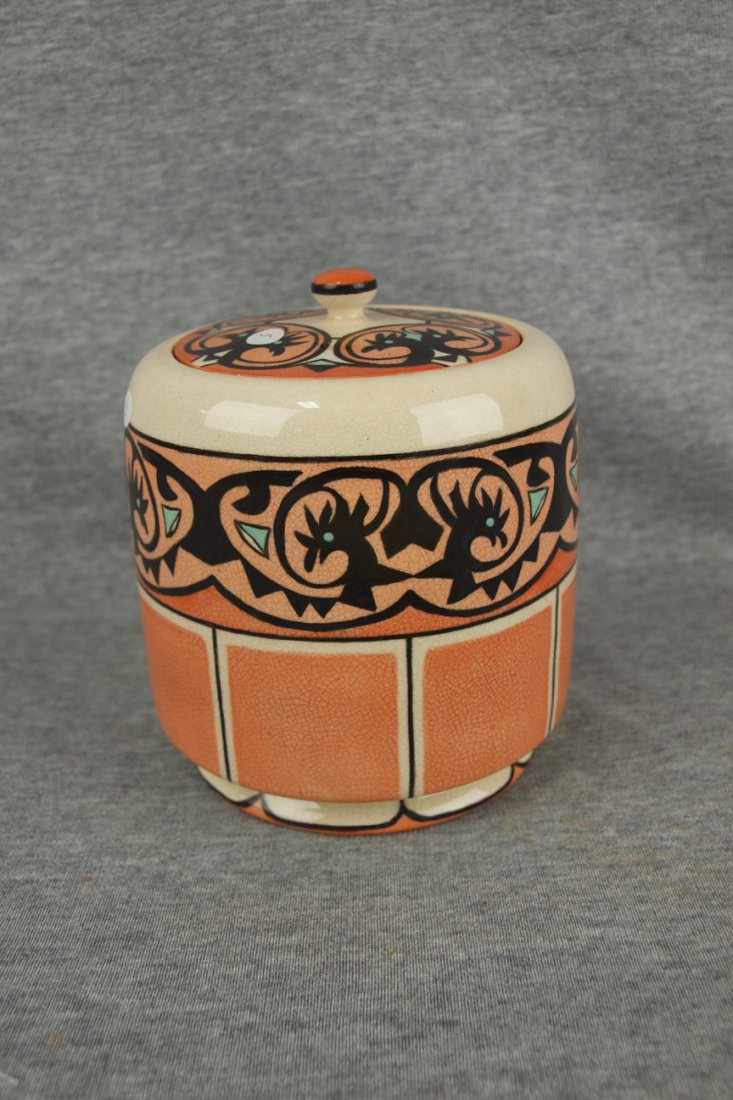 American Satsuma Art Deco covered jar 5 1/4": American Satsuma Art Deco covered jar 5 1/4"