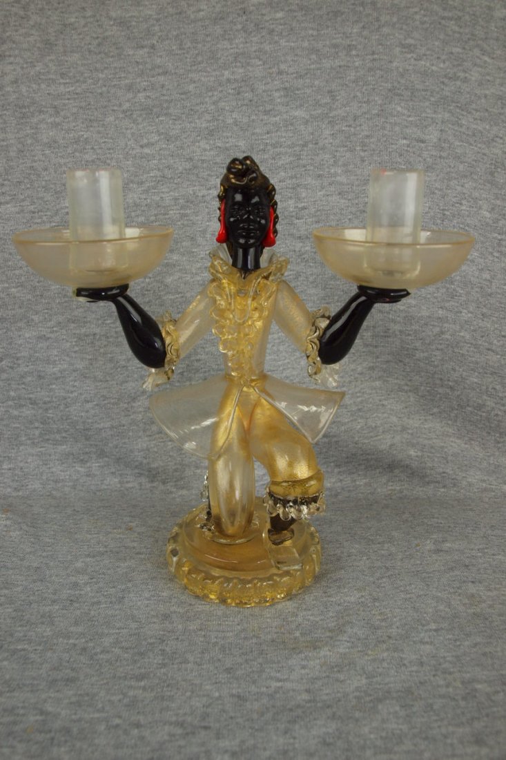 Italian Murano art glass Barovier & Toso blackamoor: Italian Murano art glass Barovier & Toso blackamoor candle holder 10 1/2"