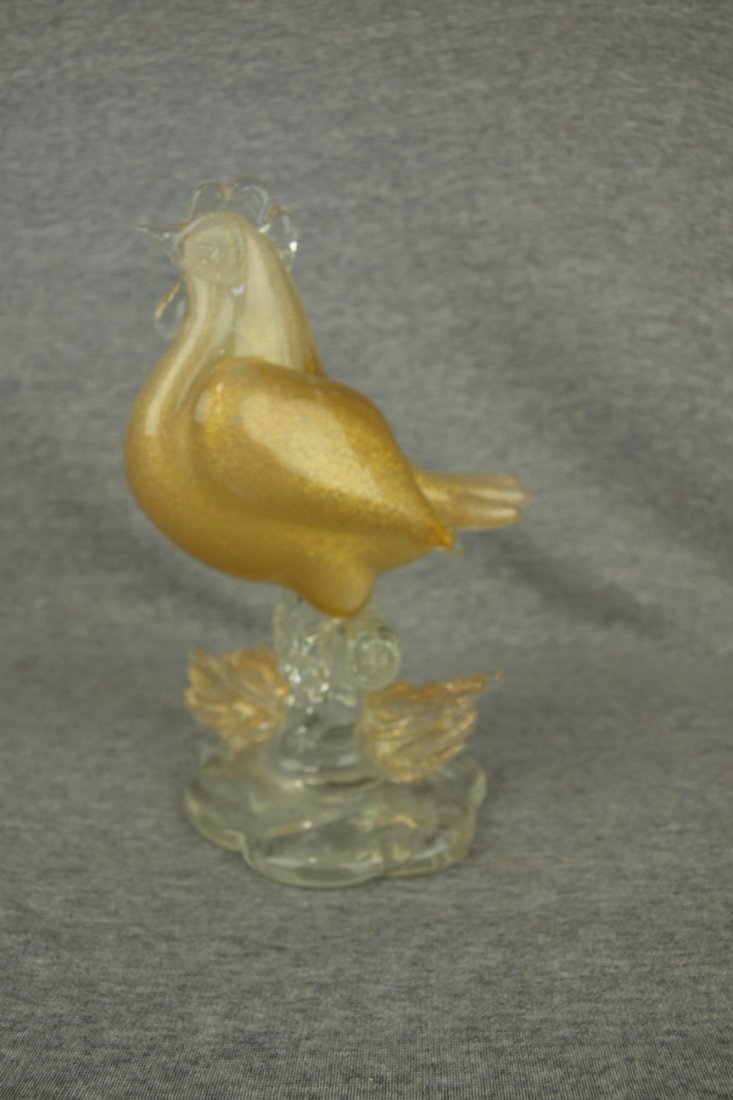 Italian Murano art glass Seguso Archimede clear & gold: Italian Murano art glass Seguso Archimede clear & gold chicken with label, 8 1/2"