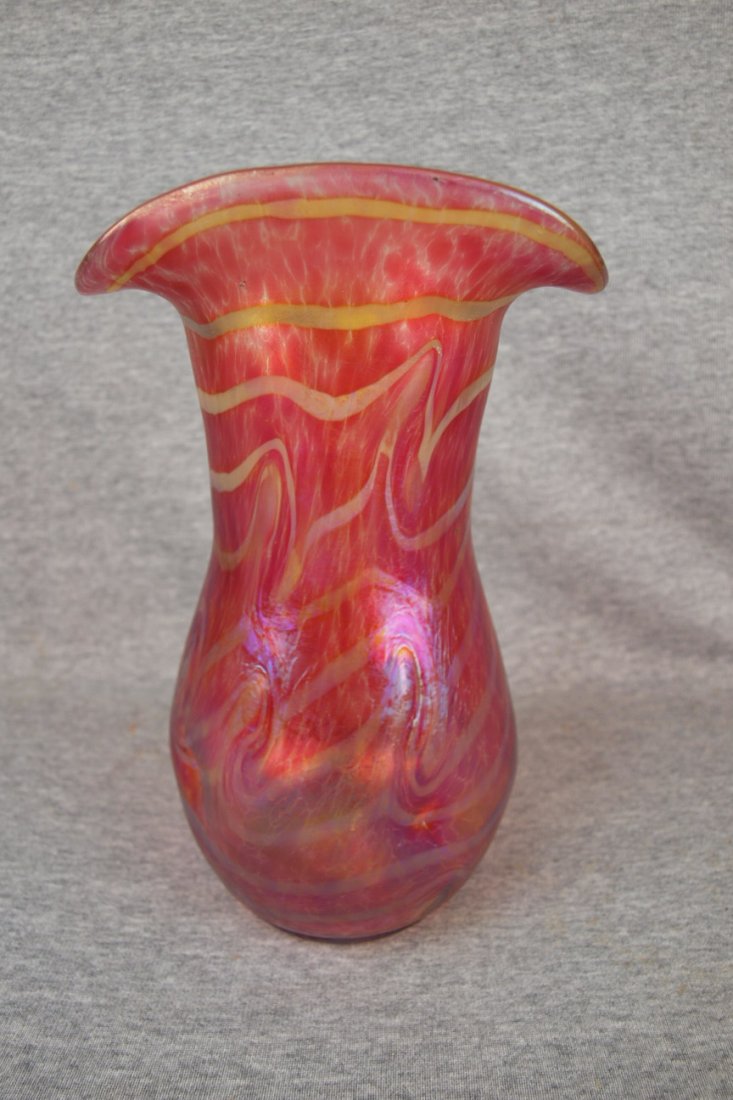 Loetz type red iridescent art glass vase 9 1/2": Loetz type red iridescent art glass vase 9 1/2"