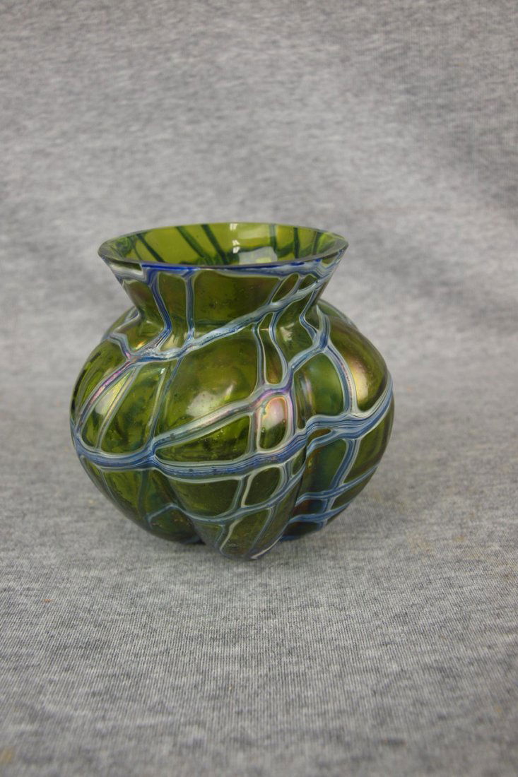 Loetz type art glass iridescent vase 3 1/2": Loetz type art glass iridescent vase 3 1/2"