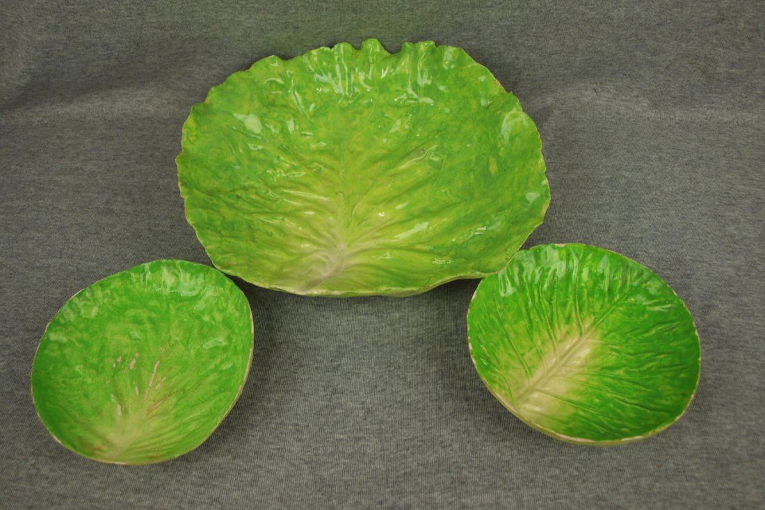 Majolica Napoli lot of 3 lettuce leaf bowls, various