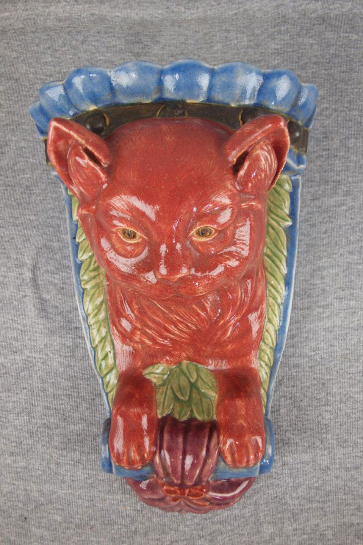 Majolica contemporary cat wall pocket 20: Majolica contemporary cat wall pocket 20