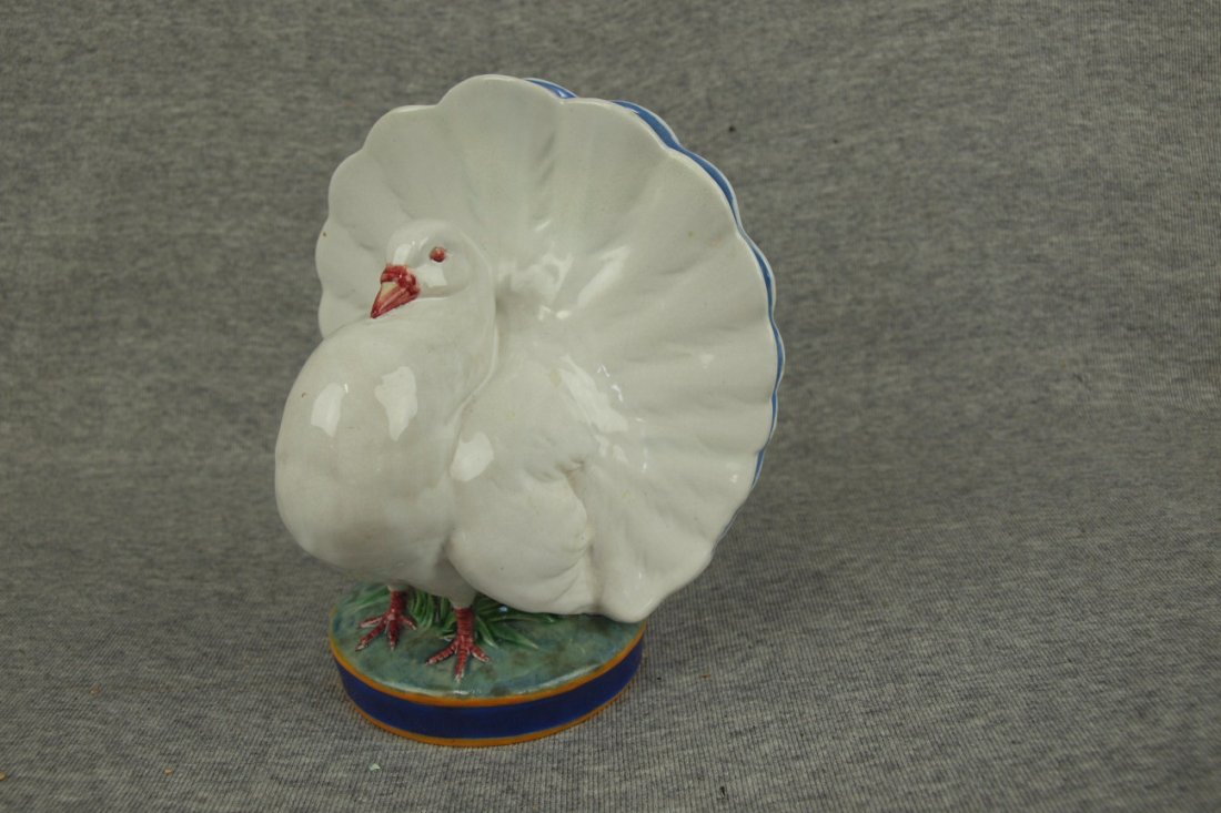 Majolica Minton dove figural posy vase, 6 1/2",: Majolica Minton dove figural posy vase, 6 1/2", professional repair to base rim