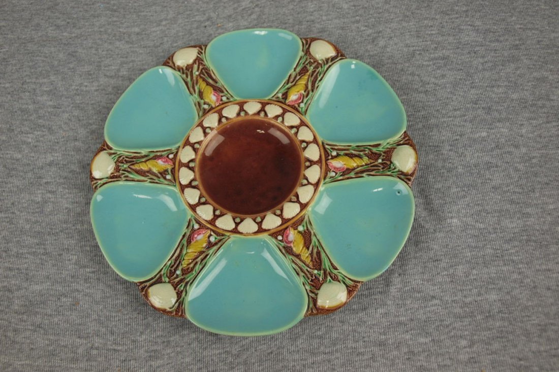 Majolica Minton 6 well sea mist green oyster plate, 9": Majolica Minton 6 well sea mist green oyster plate, 9"
