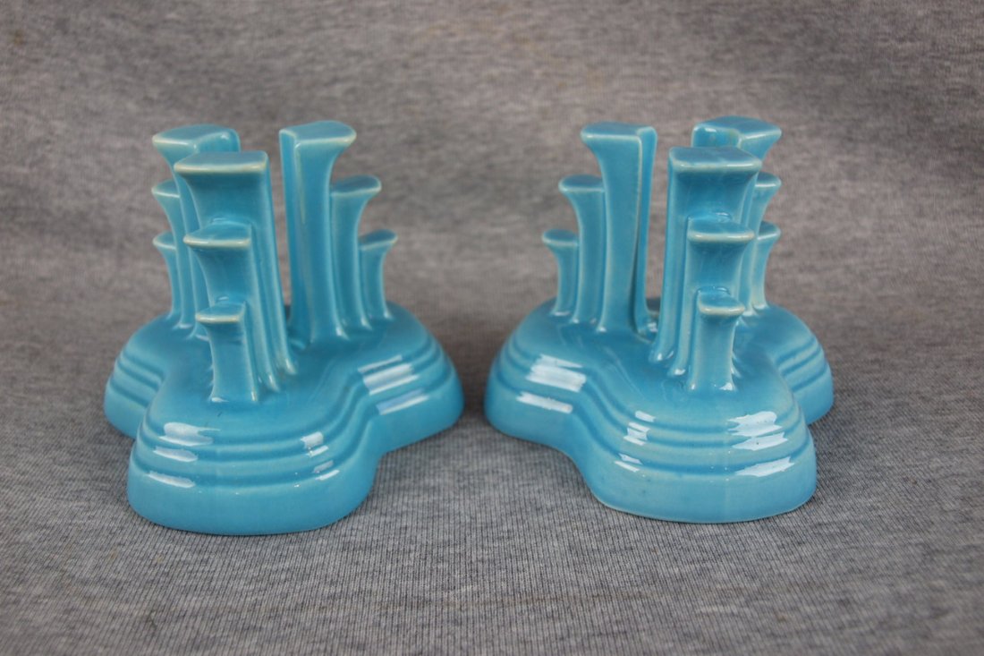 Fiesta pair tripod candle holders, turquoise: Fiesta pair tripod candle holders, turquoise