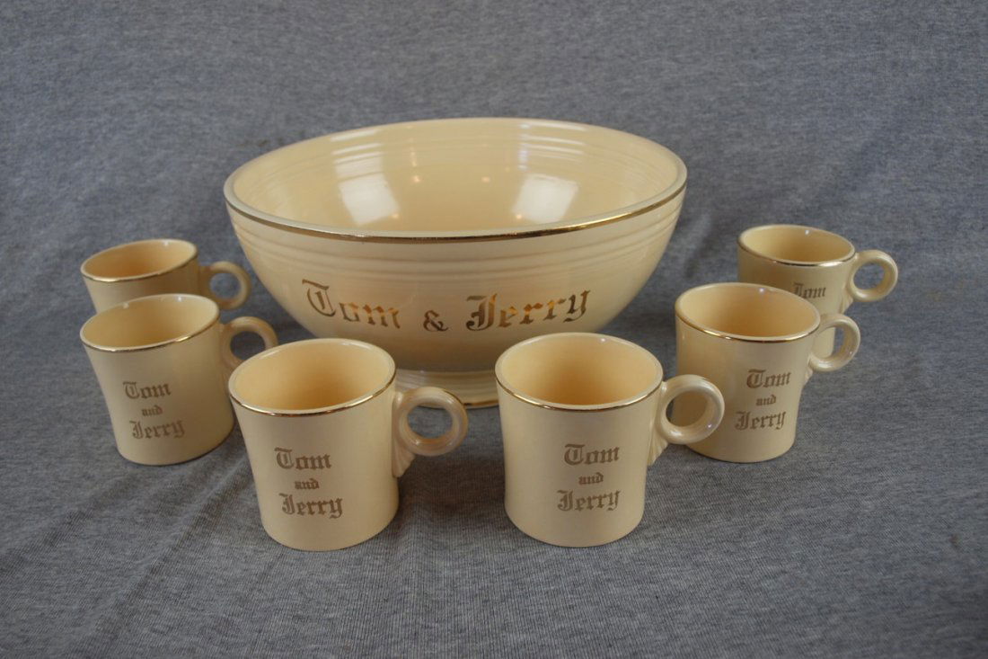 Fiesta Tom & Jerry punch set with footed punch bowl and: Fiesta Tom & Jerry punch set with footed punch bowl and 6 ring handle mugs