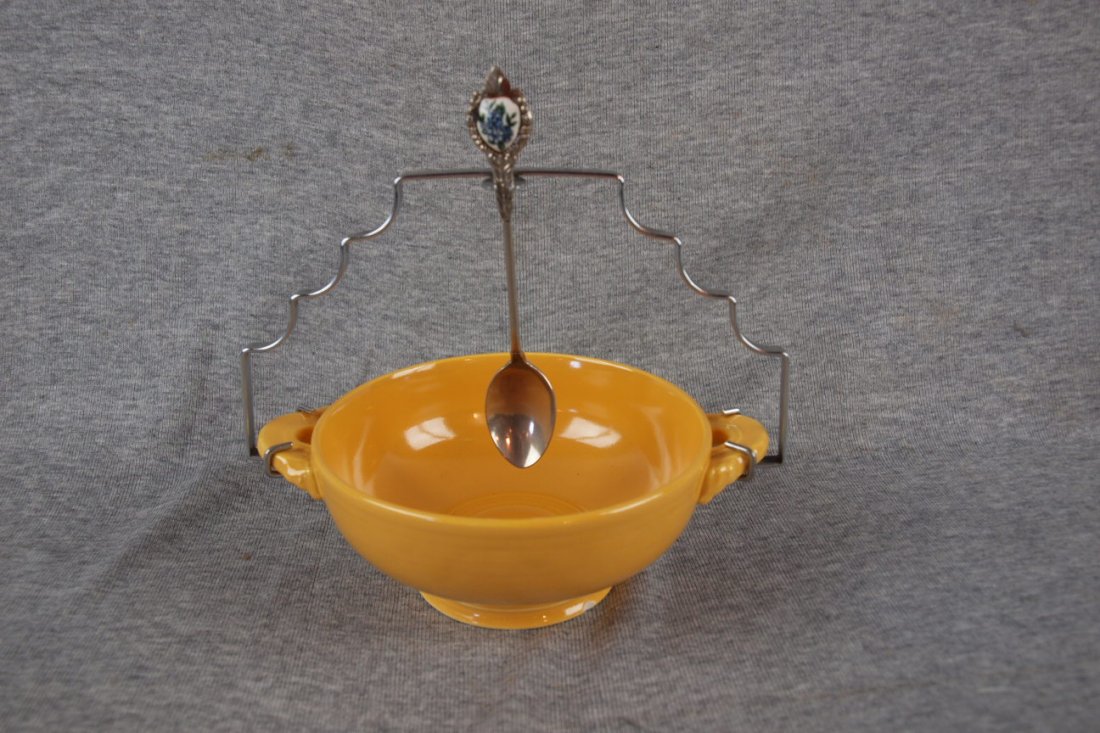 Fiesta cream soup, yellow with chrome holder: Fiesta cream soup, yellow with chrome holder