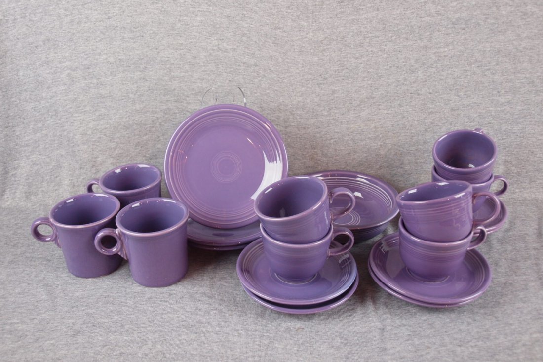 Fiesta Post 86 lilac group - 6 cups & saucers, 3 mugs,: Fiesta Post 86 lilac group - 6 cups & saucers, 3 mugs, 3 - 7" plates, 1 - 7" bowl