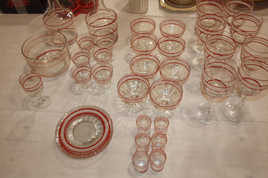 Fiesta go-along lot of red & white stripe glass- ware: Fiesta go-along lot of red & white stripe glass- ware