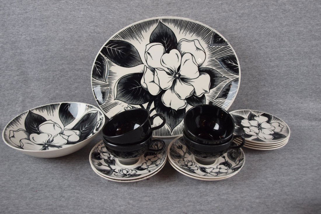 HLC Dura-Print black floral partial dinnerware set: HLC Dura-Print black floral partial dinnerware set