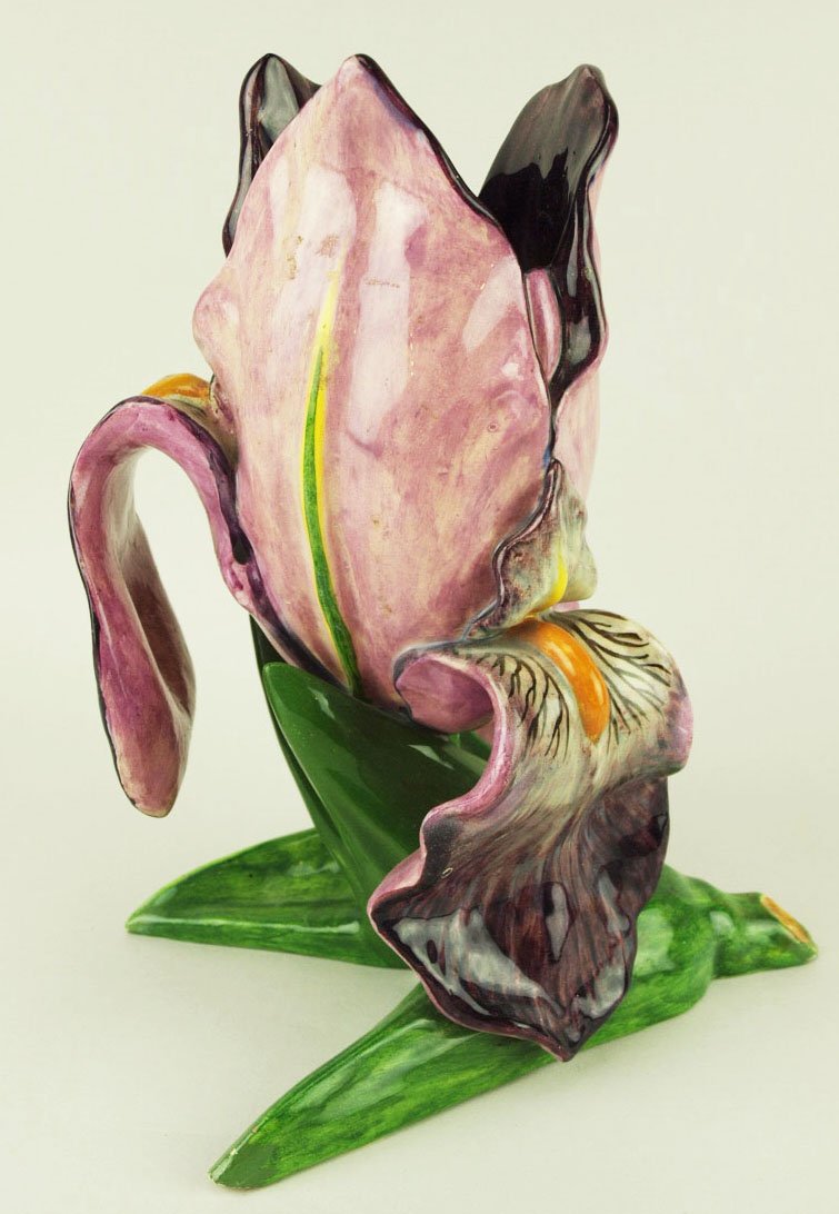 A large Delphin Massier purple iris vase c.1880, 10 ½”: A large Delphin Massier purple iris vase c.1880, 10 ½” 'CURATED & CATALOGUED BY NICOLAUS BOSTON'