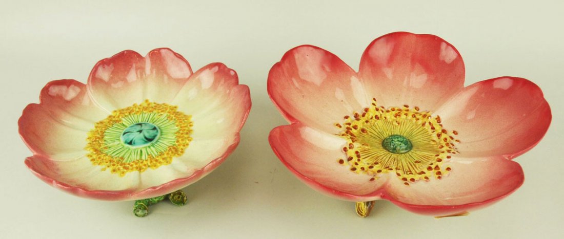 2 Jerome Massier flower compotes c.1880, 8 ½” & 10”: 2 Jerome Massier flower compotes c.1880, 8 ½” & 10” 'CURATED & CATALOGUED BY NICOLAUS BOSTON'
