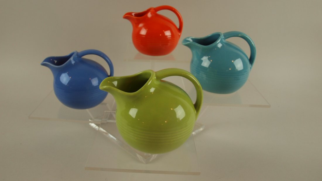 Harlequin novelty creamer group of 4 - chartreuse,: Harlequin novelty creamer group of 4 - chartreuse, mauve blue, red, turquoise